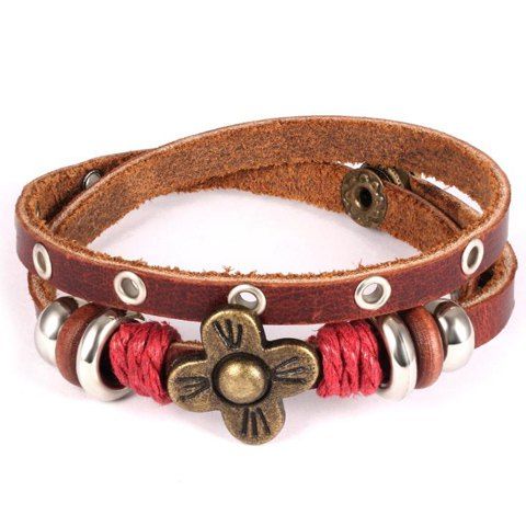 Vintage Faux Leather Flower Bracelet For Women - Brun 