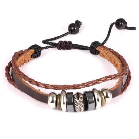 Stylish Faux Leather Woven Bracelet For Men - Brun 