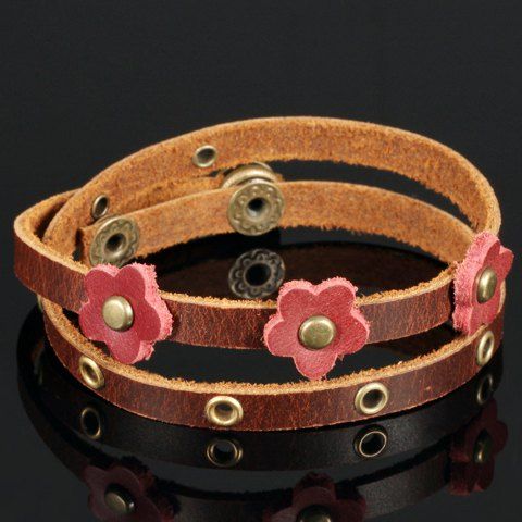 Graceful Faux Leather Flower Bracelet For Women - Brun 