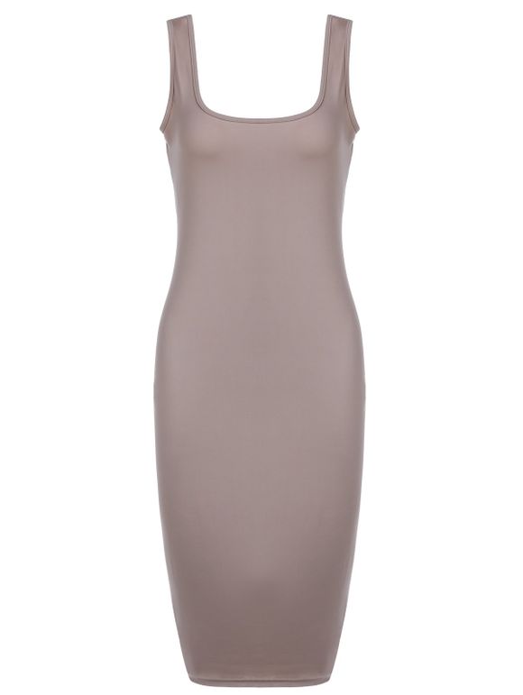 Trendy sans manches U-Neck Bodycon Solid Color Dress - Abricot S