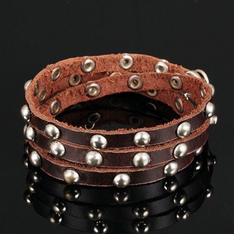 Chic Faux Leather Rivet Bracelet For Men - Brun 