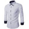 Trendy col rabattu Color Block Splicing Suture Line Shirt Motif manches longues hommes - Blanc M