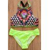 [17% OFF] 2020 Criss-Cross Geometric Halter Bikini Set In NEON GREEN ...