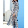 Trendy V-Neck Drawstring Chiffon Floral Print Women's Robe - Bleu clair S