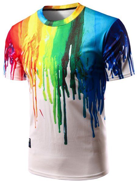 Pull Casual T-shirt de peinture colorée pour les hommes - coloré L