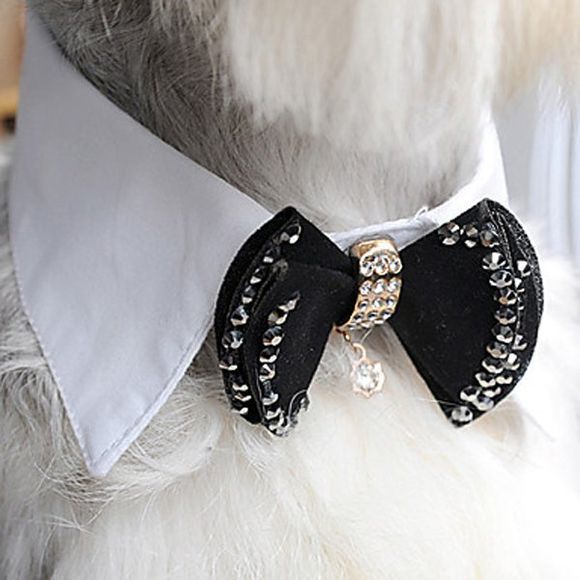 Fashion Pet Necklace Accessories Rhinestone Embellished Dog Bow Tie Detachable Collar - WHITE/BLACK S
