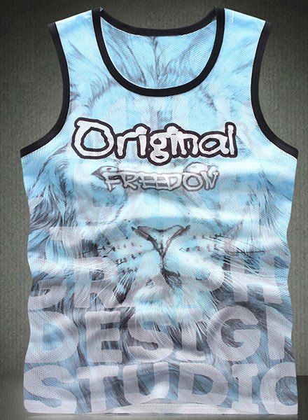 Trendy Round Neck Letters Printed Breathable Sleeveless Men's Tank Top - multicolore 2XL