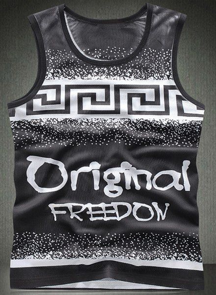 Modish Round Neck Letters Pattern Breathable Sleeveless Men's Tank Top - multicolore L