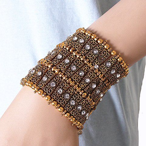 Chic strass et perles embellies style ethnique Bracelet en alliage de femmes - café 