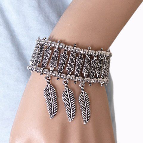 Bracelet en alliage de Chic Feuille pendentif style bohème femmes - Argent 