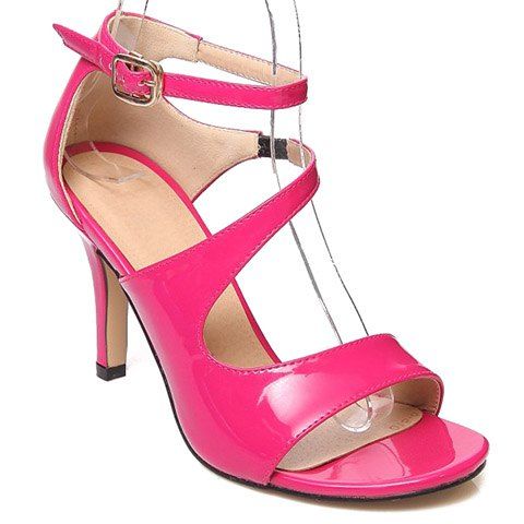 Sandales mode talon aiguille et le brevet en cuir design femme - Rose 34