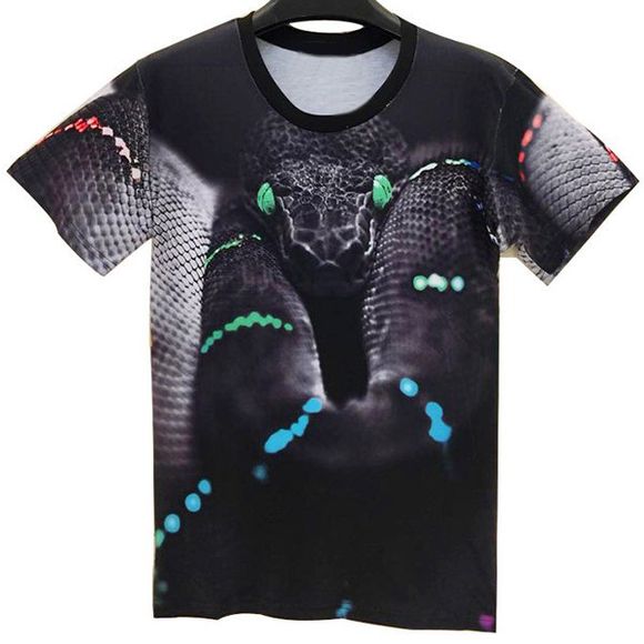 Trendy Round Neck 3D Snake Pattern Short Sleeve Men's T-Shirt - multicolore M