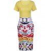 Trendy Short Sleeve Scoop Neck Skinny Multicolor Printed Women's Dress - coloré M