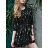 Jewel Neck manches 3/4 Imprimé robe hérissée de femmes élégantes - Noir S