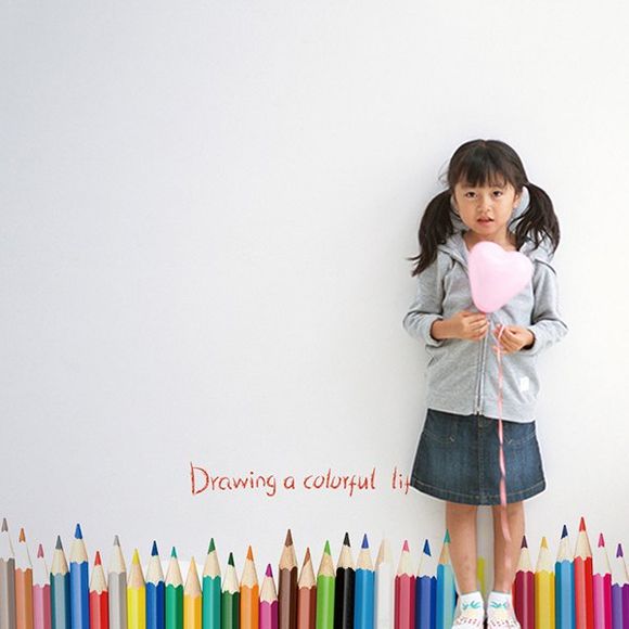 Mode amovible Crayon Motif Colorful Stickers muraux Pour Chambre Skirting Ligne Décoration - coloré 