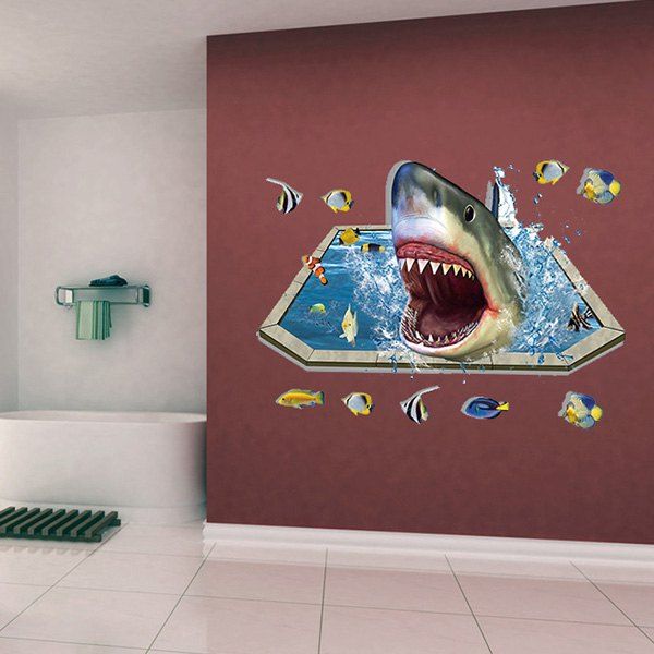 Fashion Sharks Pond Pattern 3d Wall Stickers For Living Room Bedroom Decoration