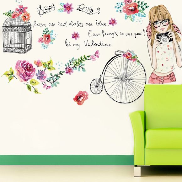 Motif Mode amovible Jeune fille Stickers muraux Pour Salon Chambre Décoration - multicolore 