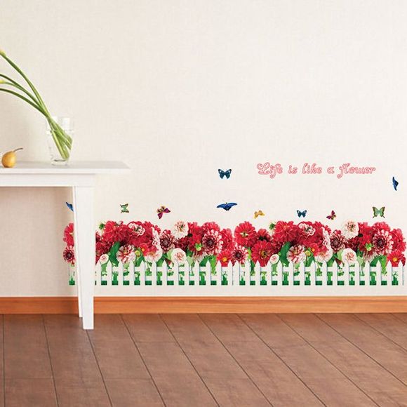 Amovible Fashion Floral Clôture Motif Stickers muraux Pour Chambre Skirting Ligne Décoration - multicolore 