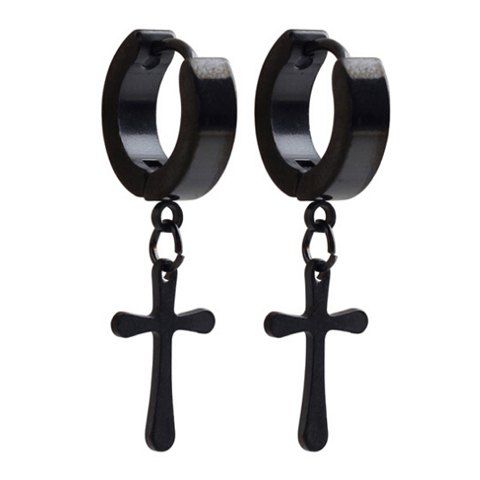 17 Off 2018 Pair Of Chic Solid Color Cross Earrings For Men In Pair Of Chic Solid Color Cross Earrings For Men Black