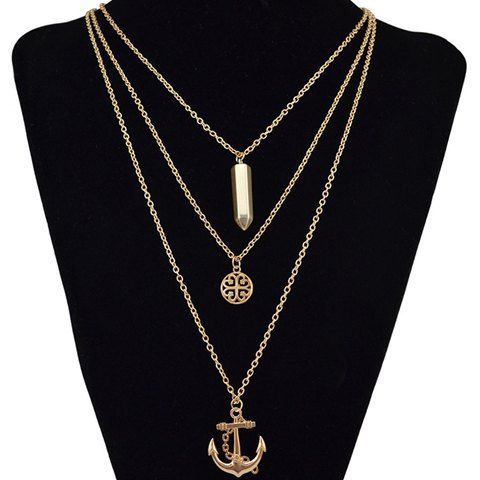 Alliage Simple Bullet Multilayer Anchor collier pendentif pour les femmes - d'or 