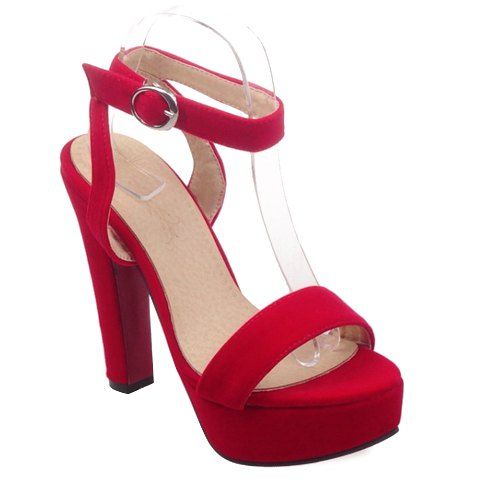 Fashionable Suede and Chunky Heel Design Women's Sandals - Rouge 38