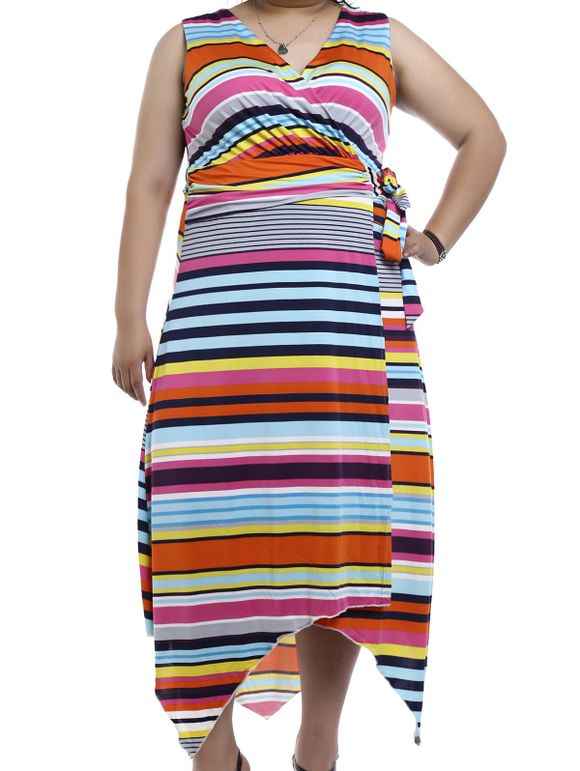 Robe chic sans manches col en V asymétrique Multicolor Striped femmes - coloré 2XL