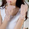 Pair of Chic Flower Embroidery Faux Pearl Pendant See Through Women's Lace Gloves - Abricot 
