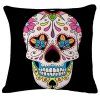 Creative Floral Poker Skull Pattern Flax Square Shape Pillowcase (Without Pillow Inner) - Rose 
