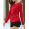 Casual Solid Color Cut Out Long Sleeve Pullover T-Shirt For Women - Rouge S