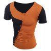 Bouton Trendy Color Design Splicing Skew Collar manches courtes T-shirt amincissant Polyester - Brun M