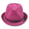Chic PU Rope Lace-Up Embellished Flanging Sun-Resistant Women's Jazz Hat - Rose 