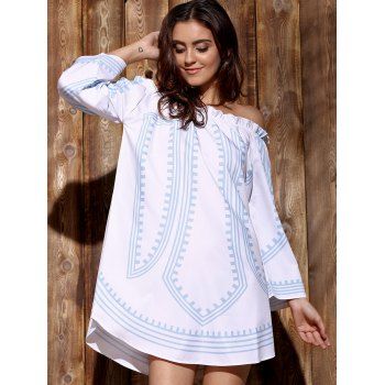 Firstgrabber Fashionable Long Sleeve Off-The-Shoulder Printed Women's Dress
