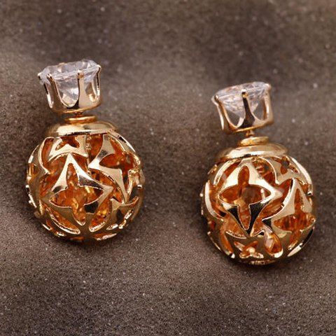 Pair of Elegant Double-End Faux Zircon Flowers Hollow Out Stud Earrings For Women - Champagne 