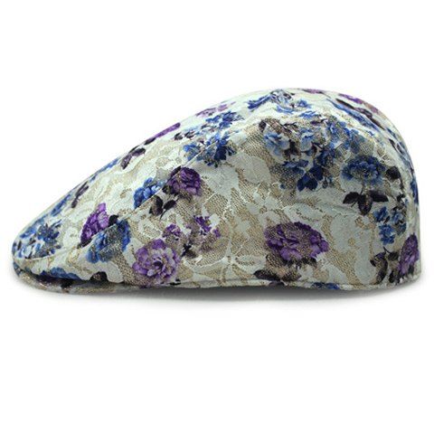 Chic Bleu et Violet Flower Motif dentelle Agrémentée Sun-Resistant Beret Femmes - Pourpre 