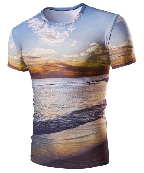 Manches courtes Hot Sale col rond 3D Sunset Coast Imprimer T-shirt - multicolore M