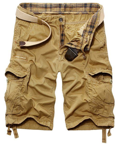 

Casual Loose Fit Zip Fly Solid Color Short Multi-Pockets Cargo Shorts For Men, Khaki