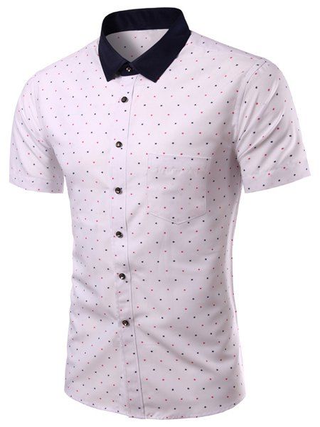 Color Block Colorful Dot Print Turn-down col amincissant de manches courtes hommes shirt - Blanc 2XL