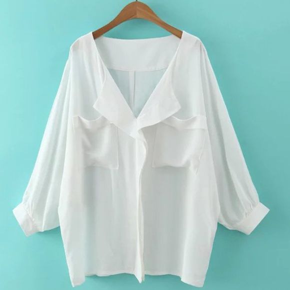 Chic Batwing Sleeve Turn-Down Collar Solide Blouse Femmes Couleur - Blanc M