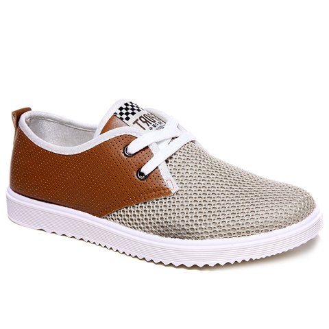 Trendy Mesh and Lace-Up Design Men's Casual Shoes - Brun 40
