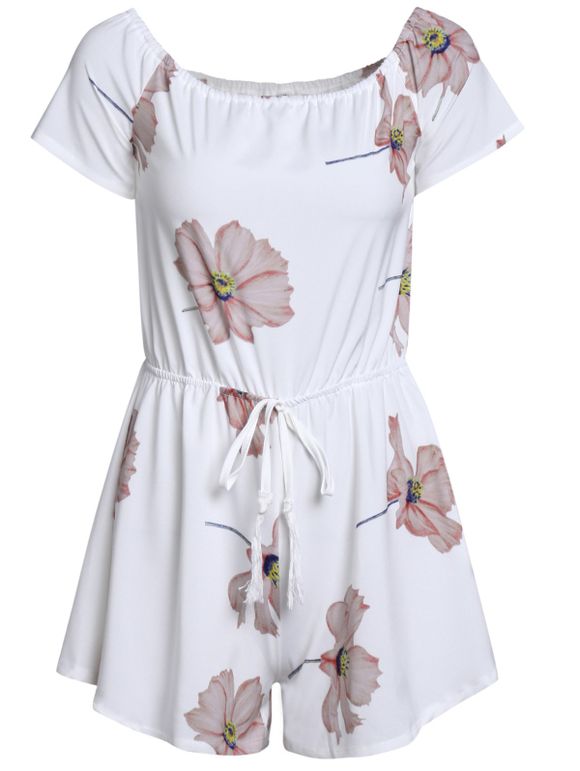 Off-The-épaule imprimé floral cordonnet de Romper Chic Femmes pour les femmes - Blanc XL