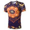Minceur de 3D imprimé floral col rond manches courtes T-shirt - multicolore 2XL