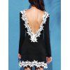 Chic Plunging Neck Long Sleeve Laciness Backless Women's Slimming Dress - Noir S