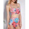 Trendy High-Waisted Push-Up Floral Print Women's 's Bikini Set - Rouge M