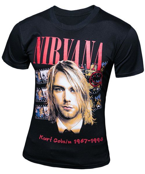 T-shirt col rond 3D Kurt Cobain imprimé à manches courtes hommes - Noir 3XL