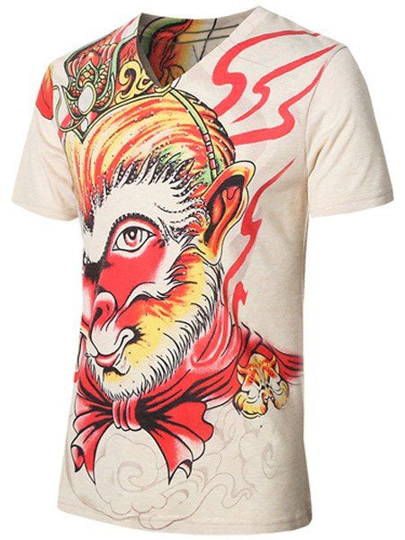 Branché The Monkey King imprimé à encolure en V Plus Size T-shirt pour les hommes - multicolore L