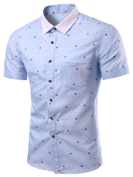 Plus Size Shirt Collar One Shirt imprimé Pocket Color Block Manches courtes Hommes - Bleu clair 3XL