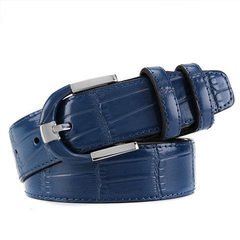 Stylish Pin Buckle Solid Color Block Textured Surface Men's Wide Belt - Bleu profond 