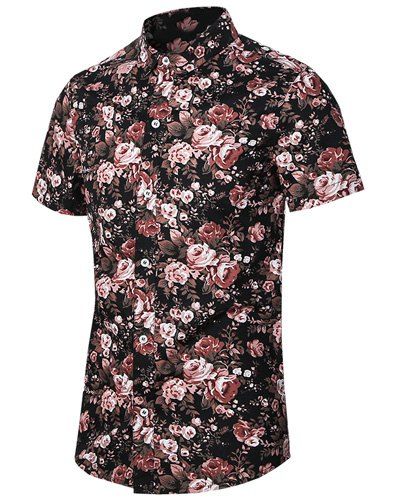 Flowers Printing Turn Down Collar Plus Size Shirt For Men - multicolore 4XL