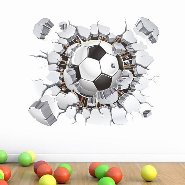 

Chic Quality 3D Football Broken Wall Pattern Removeable Wall Stickers, Colormix