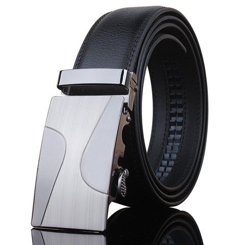 Noir large ceinture de style automatique Métal Boucle Hommes - Noir 